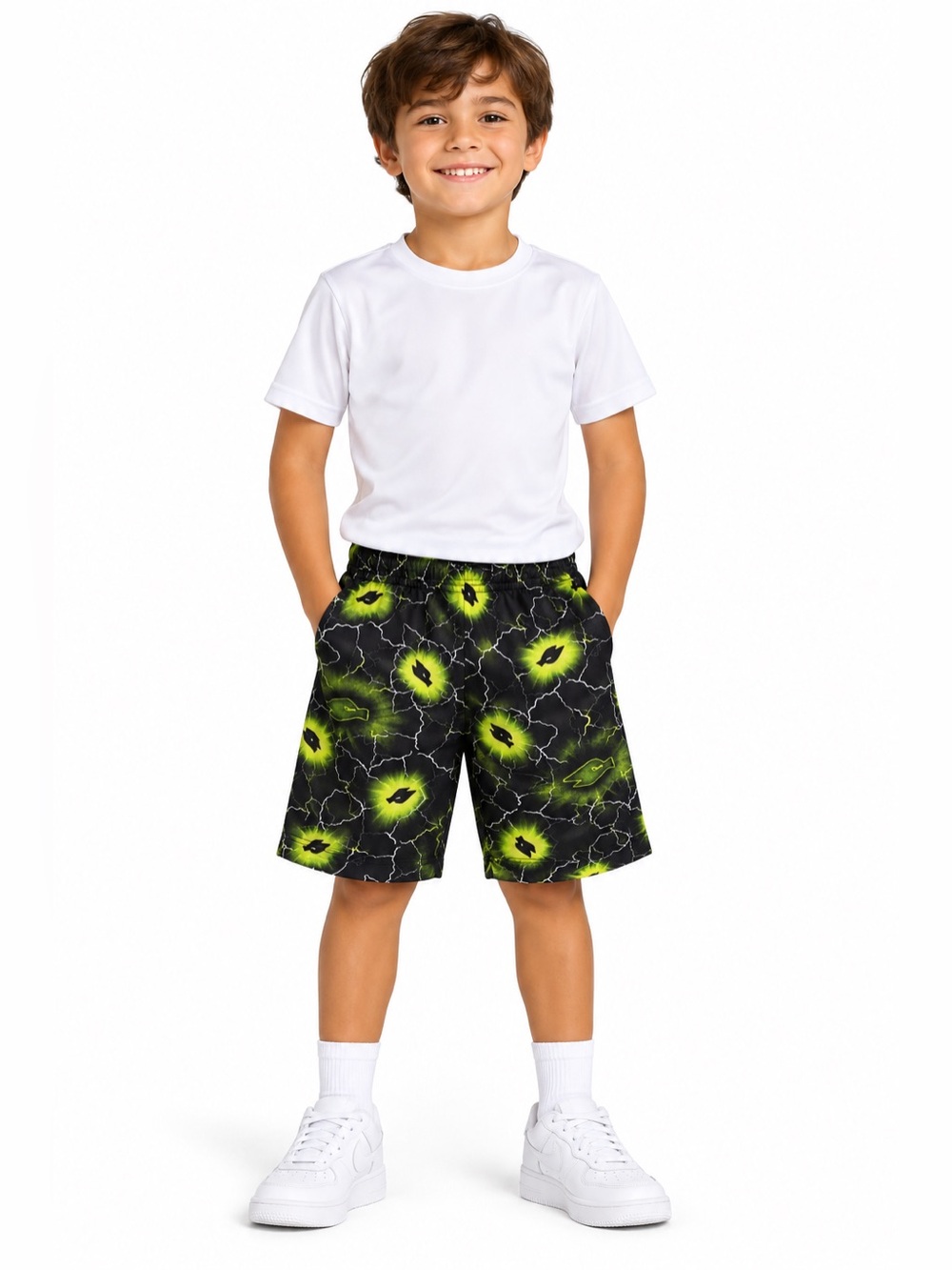 TONY HAWK Youth 6-8 Shorts Hawk Print Black Fluorescent Polyester Elastic